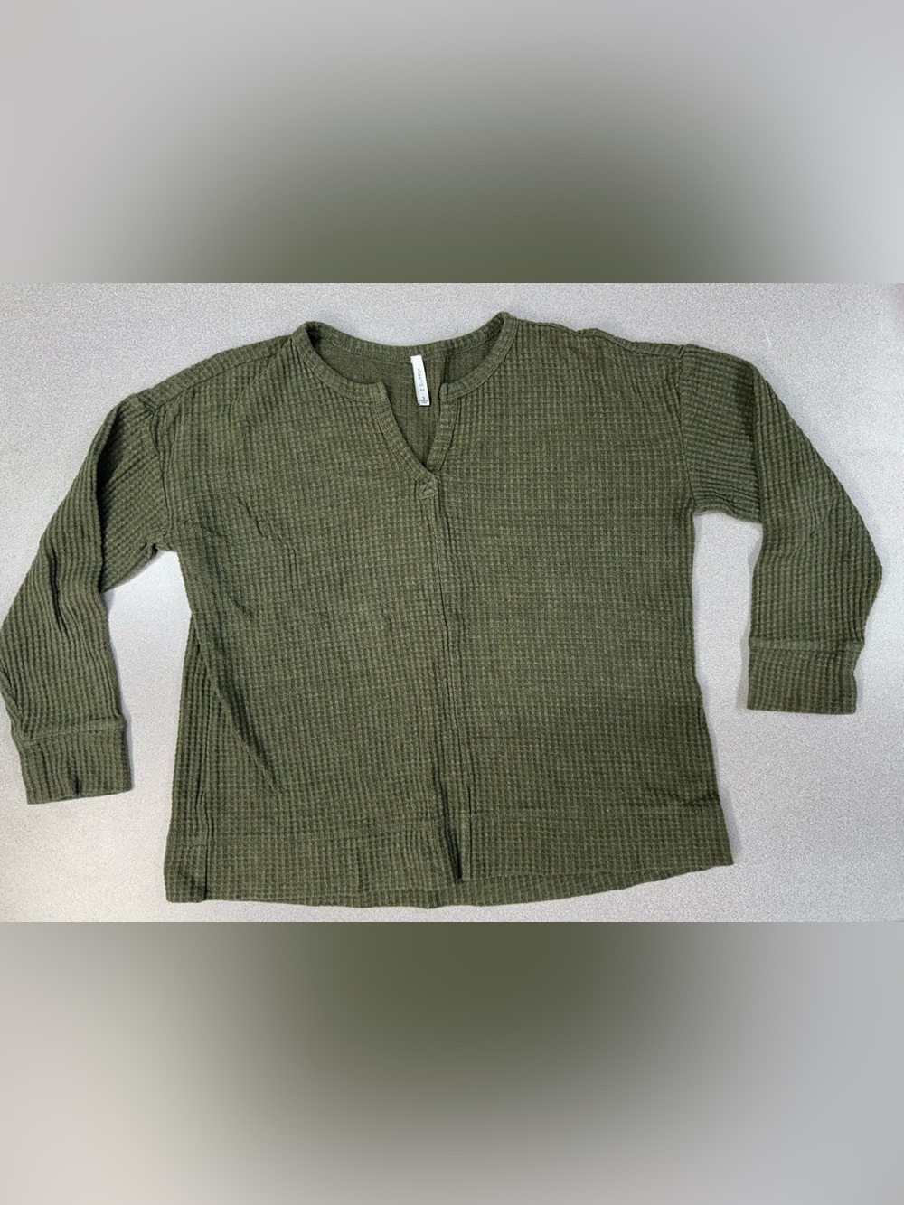 Z Supply Olive Waffle Knit Long Sleeve Notch Neck Military Cargo Green